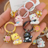 1/6Pcs Colorful Cat Bell Keychains for Friends Backpack Phone Pendant Hangings Couple Cartoon Animal Paw O-shaped Keychains