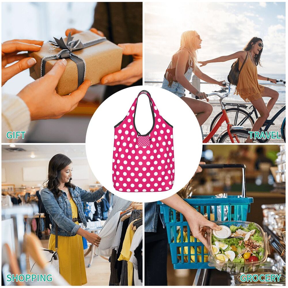 Custom Recycling Classic Black And White Polka Dot Shopping Bag Women Tote Bag Portable Grocery Shopper Bags