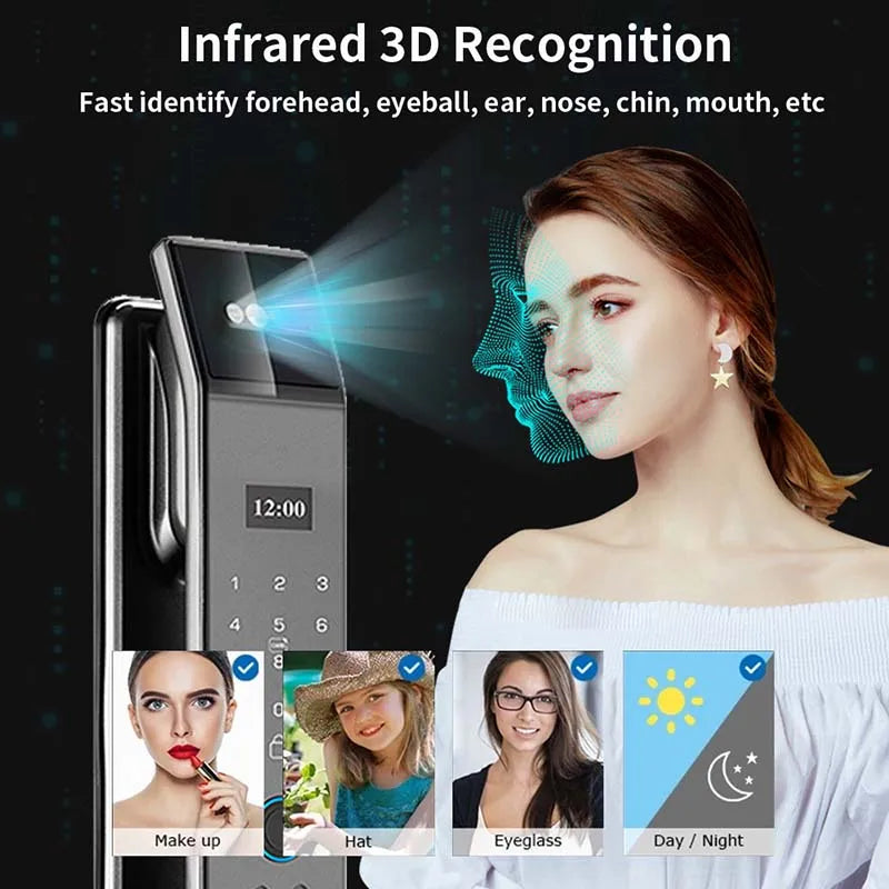 XSDTS Wifi Tuya APP Face Recognition Smart Door Lock With Camera Video Call Voice Intercom Digital Door Lock Automatic Door Lock