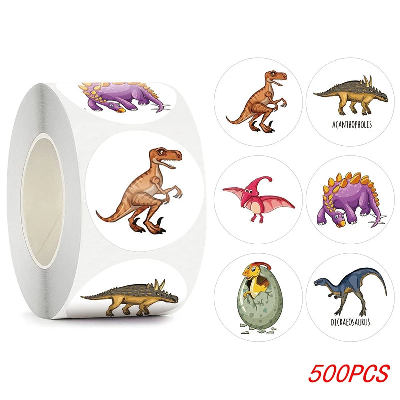 100-500pcs 1'' Round Dinosaur Stickers for Teacher Reward Stickers School Supplies Animal Incentive Roll Sticker for Home