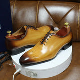 Men's Oxford Genuine Leather Wholecut Fashion Pointed Toe Lace-up Formal Business Wedding Dress Shoes