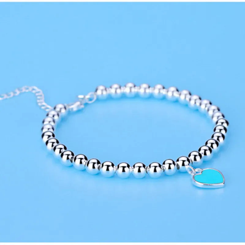 925 Sterling Silver beads chain Heart pendant Bracelets for Women Street all-match fashion designer Jewelry party wedding
