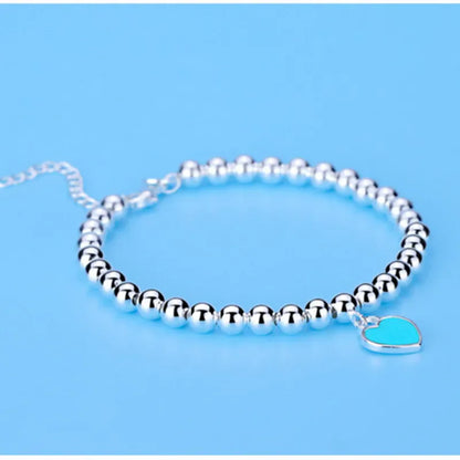 925 Sterling Silver beads chain Heart pendant Bracelets for Women Street all-match fashion designer Jewelry party wedding