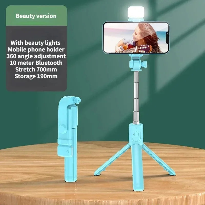 Selfie Stick Wireless Tripod Stand with Light Bluetooth Remote Extendable Tripod for iPhone Mobile Phone Tiktok Live Streaming