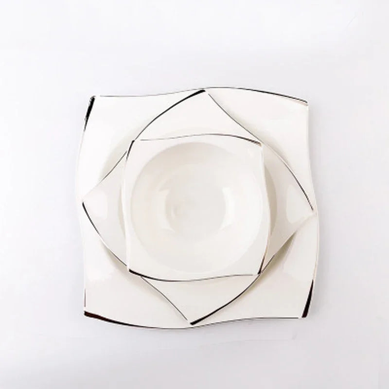 Ceramic Square Plates and Bowl Set Dinner Set Plates and Dishes Bone Porcelain Tableware Phnom Penh Cutlery Kitchen Accessories