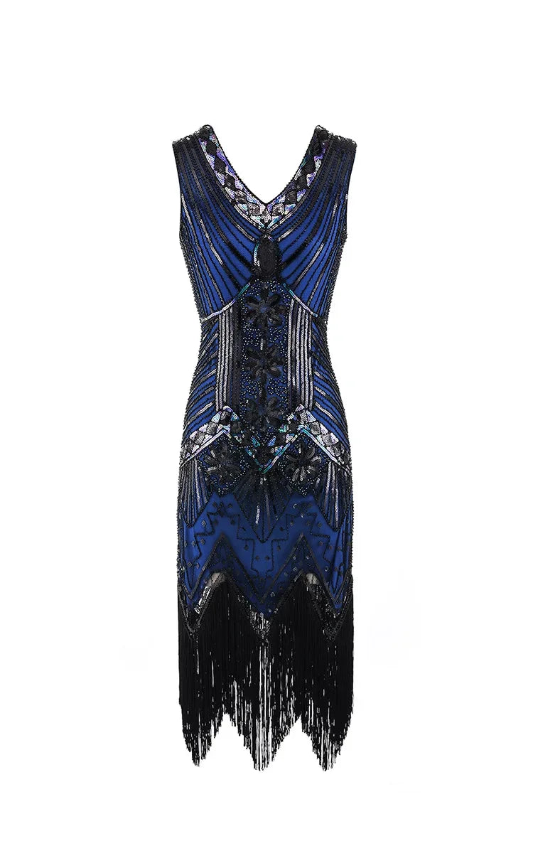 Mandylandy Women Vintage Dress Retro 1920s Great Gatsby Dress Sequin Flapper Sleeveless Dancing Party Prom Tassel Hem Dress