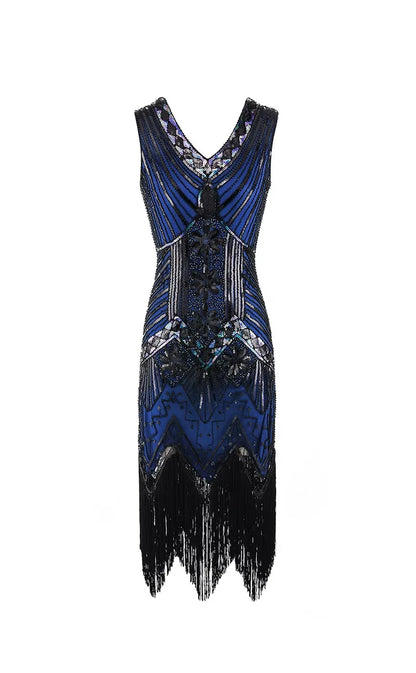 Mandylandy Women Vintage Dress Retro 1920s Great Gatsby Dress Sequin Flapper Sleeveless Dancing Party Prom Tassel Hem Dress