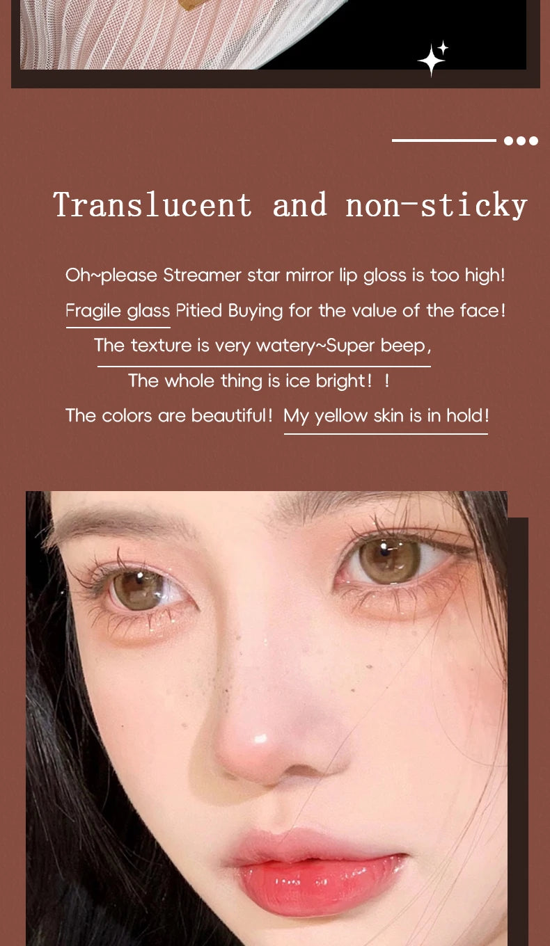 Brillo de labios de larga duración, hidratante, fácil de teñir, resistente al agua, efecto espejo, cristal de agua, brillo de labios, color transparente, cosméticos