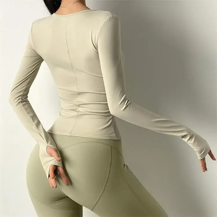 Sexy Slim Fit Long Sleeve Sports Jacket With Chest Pad Women's Yoga Running Fitness Top For Autumn Nike Airbag Training Shoes