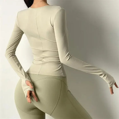 Sexy Slim Fit Long Sleeve Sports Jacket With Chest Pad Women's Yoga Running Fitness Top For Autumn Nike Airbag Training Shoes