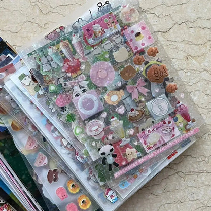 6pcs Glitter Stickers Y2K DIY Toploader Scrapbooking Journal Decor Stickers for Phone Kawaii Transparent PET Stickers Gift