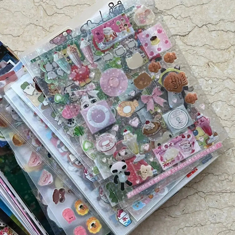 6pcs Glitter Stickers Y2K DIY Toploader Scrapbooking Journal Decor Stickers for Phone Kawaii Transparent PET Stickers Gift