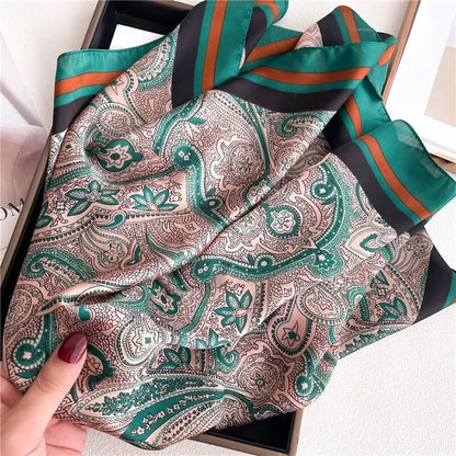 Luxury Silk Feeling Shawl Square Scarf Women Spring Hijab Fashion Wraps Neckerchief Female Hair Bands Ribbon Headband Bandana