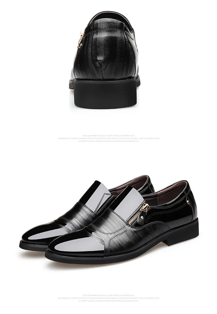 2025Men's Leather Shoes Sharp Pointed Outdoor Anti Slip Flat Fashion Business Zipper Footwear Casual Comfort Male Shoes