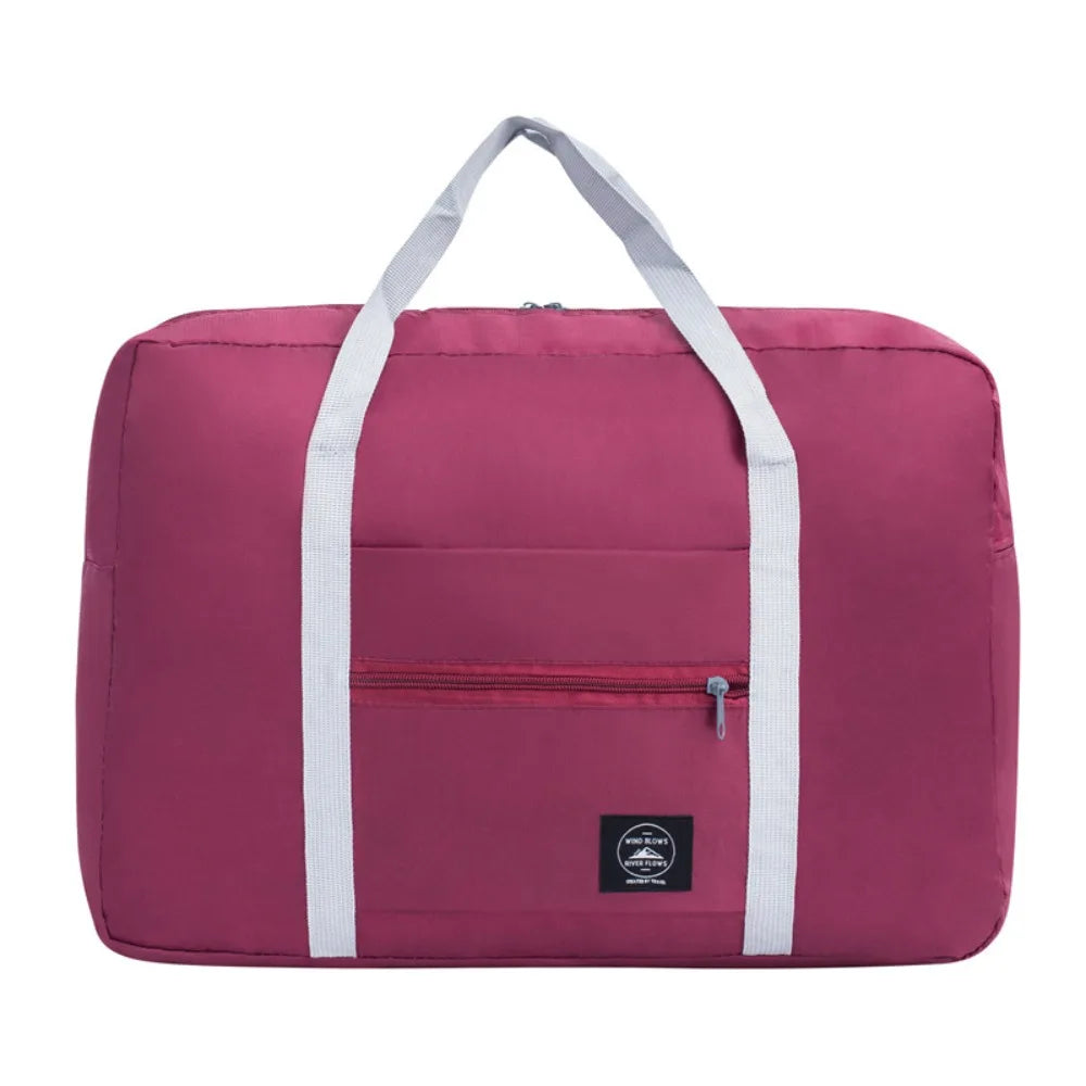 New Polyester Travel Handbag Large Capacity Waterproof Duffle Bag Solid Color Foldable Hand Luggage Shoulder Bag Women&Men