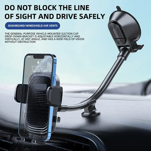 360° Rotating Car Phone Holder Universal Windshield Dashboard Phone Mount Flexible Long Arm Bracket Support GPS Suction Base