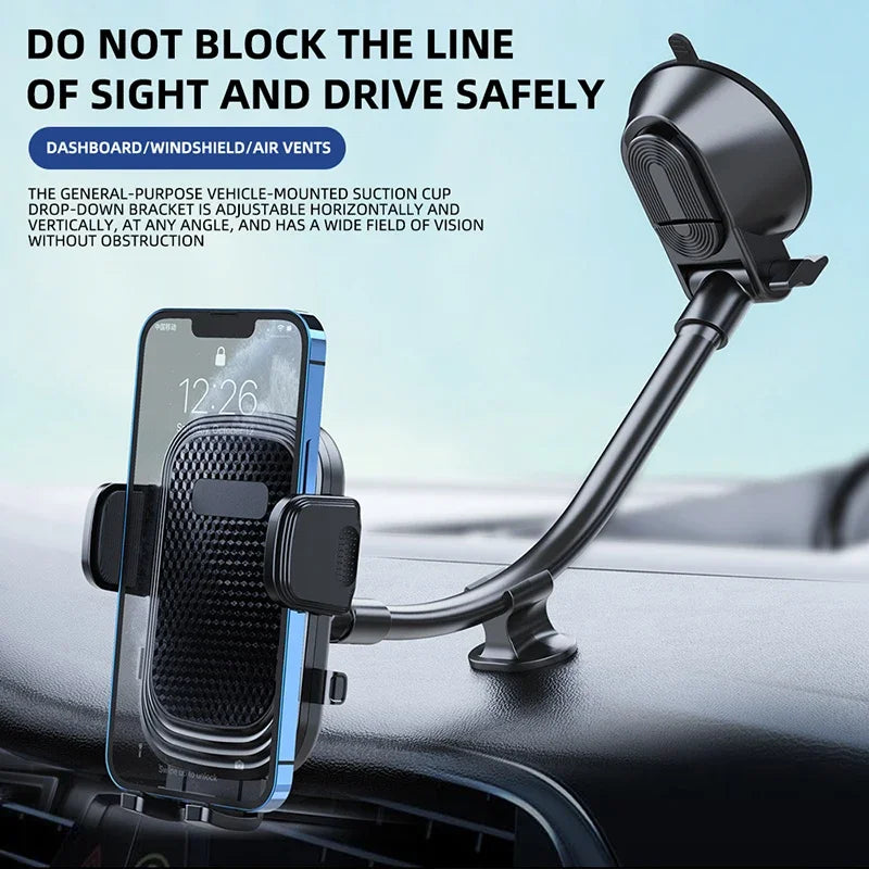 360° Rotating Car Phone Holder Universal Windshield Dashboard Phone Mount Flexible Long Arm Bracket Support GPS Suction Base