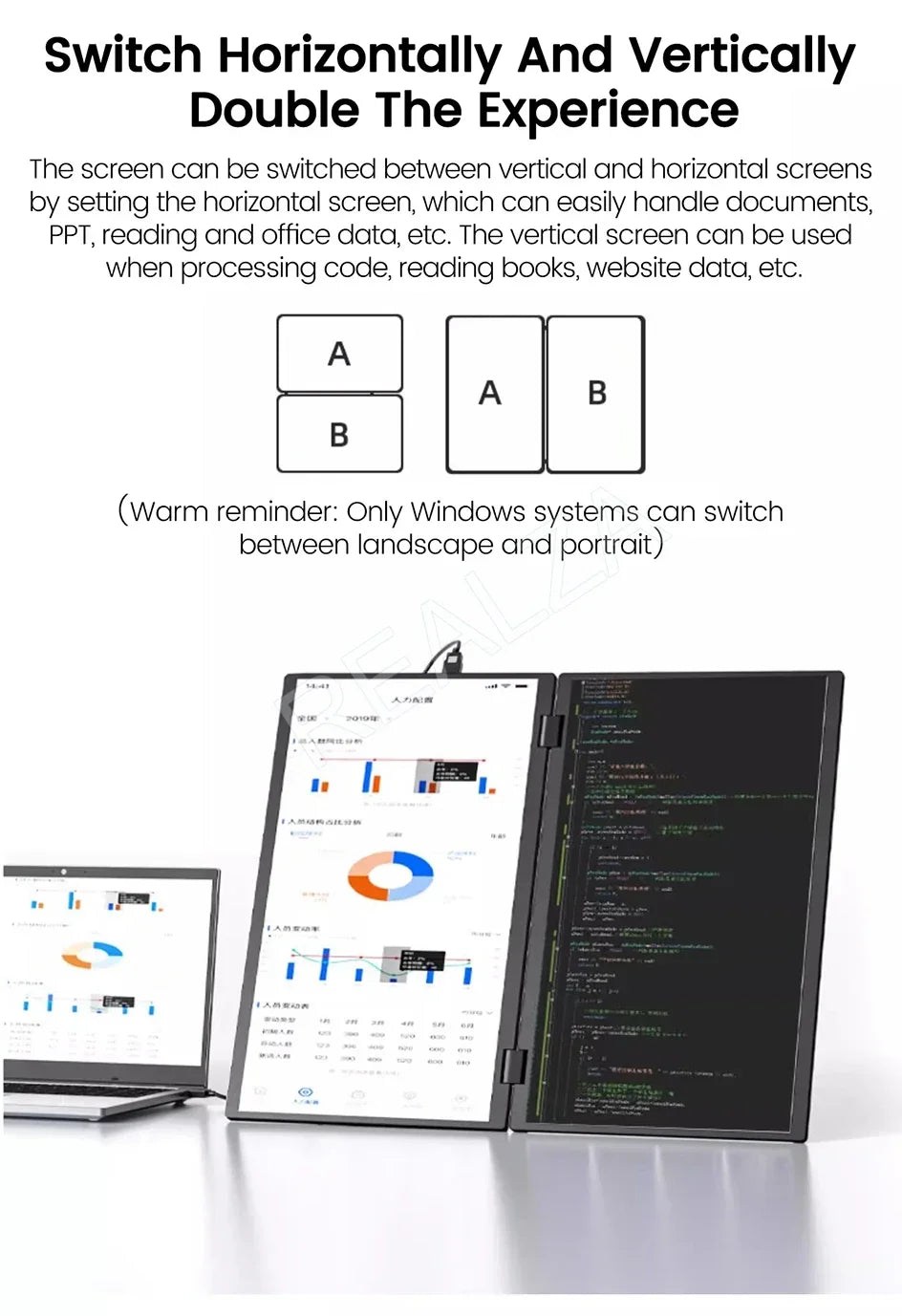 2025 15.6 Dual Screen 1920*1080P 60Hz Touch/Non-Touch Portable Monitor IPS Low Blue Light Eye Protection 360° Folding Drive-free
