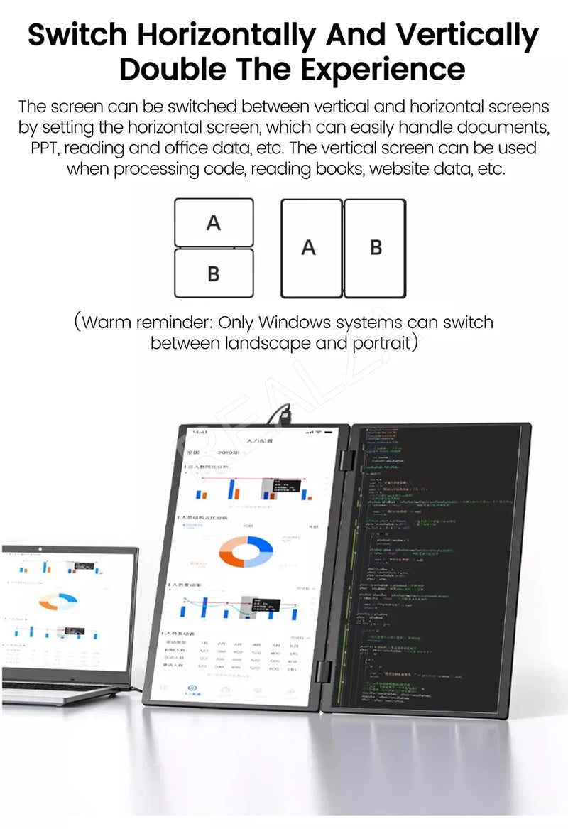 2025 15.6 Dual Screen 1920*1080P 60Hz Touch/Non-Touch Portable Monitor IPS Low Blue Light Eye Protection 360° Folding Drive-free