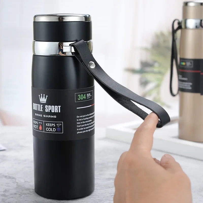 1pc Stainless Steel Thermos Portable Flask Insulated Tumbler with Rope Thermo Bottle Large Capacity Coffee Travel Mug Tea Cup