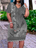 Skull 3D Print Short Sleeve Dresses For Women 2025 Summer Fashion V-Neck Plus Size Loose Dress 6XL Women's Clothing