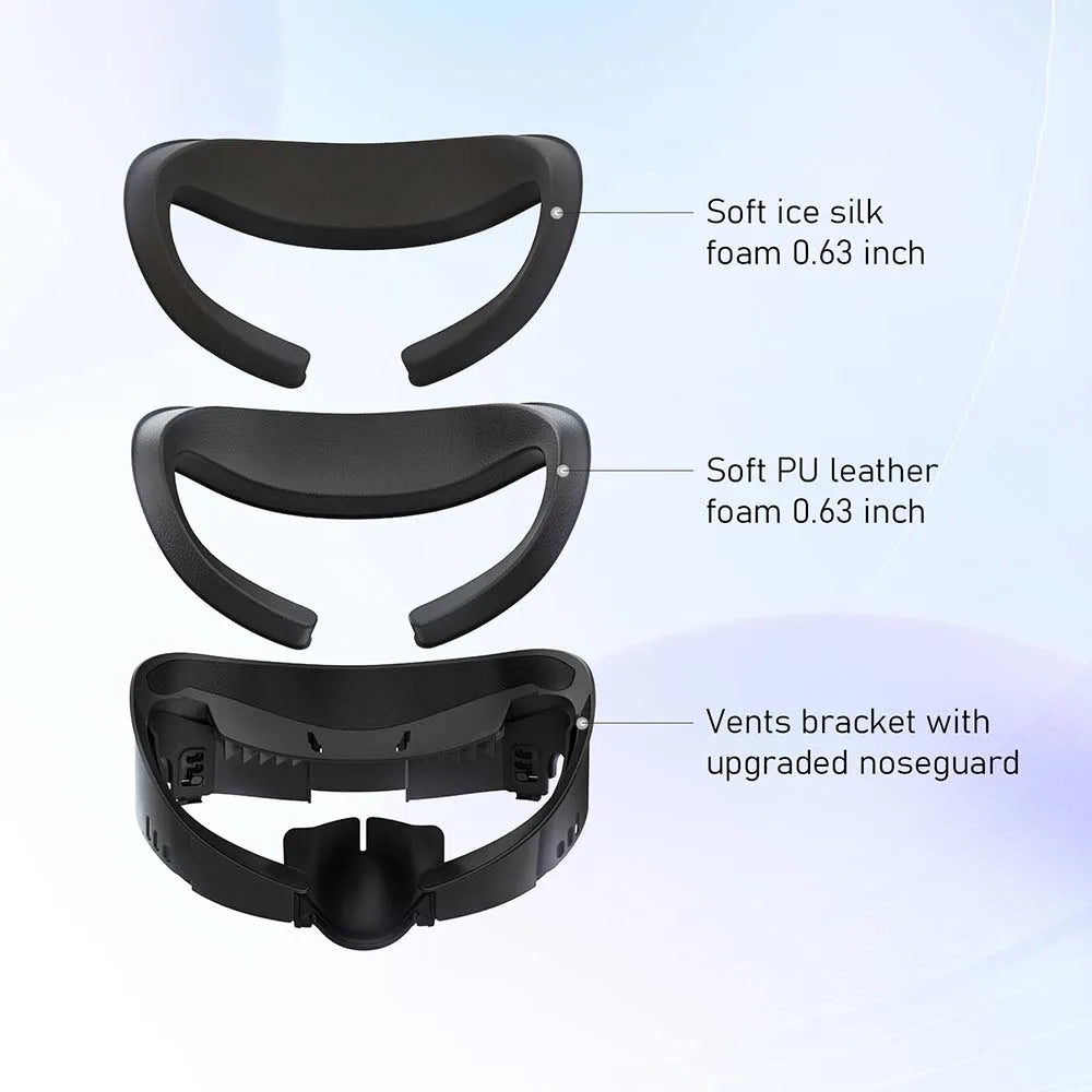 For Meta Quest 3 Face Mask Cover AMVR Upgraded 3-in-1 Facial Interface PU Leather Ice Silk Fabric / Replacement Foam Pad