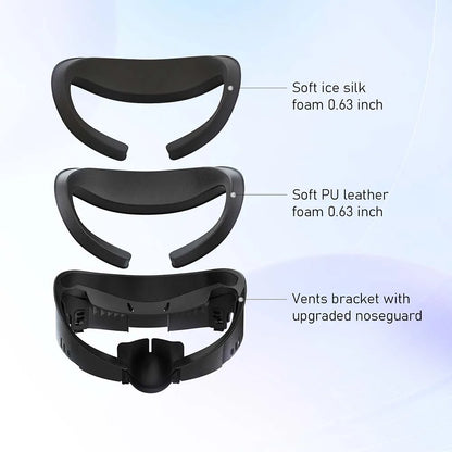 For Meta Quest 3 Face Mask Cover AMVR Upgraded 3-in-1 Facial Interface PU Leather Ice Silk Fabric / Replacement Foam Pad