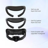 For Meta Quest 3 Face Mask Cover AMVR Upgraded 3-in-1 Facial Interface PU Leather Ice Silk Fabric / Replacement Foam Pad