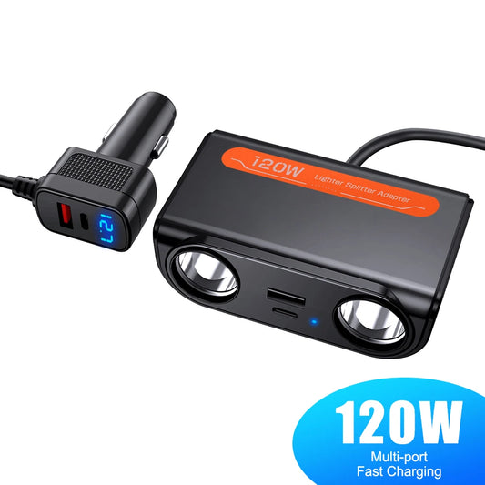 7 in 1 USB Type C Socket 120W Car Cigarette Lighter Splitter 12V 24V Fast Charger Phone Power Adapter for Car DVR GPS Dashcam