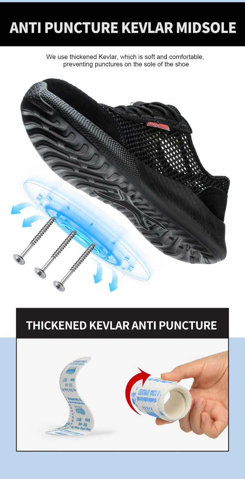 Breathable Men Work Shoes Summer Safety Shoes Lightweight Protective Sneakers Safety Steel Toe Shoes Men Puncture-Proof boots