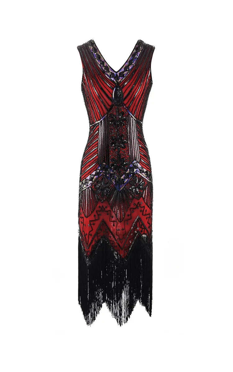 Mandylandy Women Vintage Dress Retro 1920s Great Gatsby Dress Sequin Flapper Sleeveless Dancing Party Prom Tassel Hem Dress