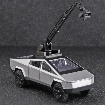 Camiones de juguete para niños, modelo Cybertruck, camioneta plateada, de metal fundido a presión, con sonido y luz, a partir de 3 años, escala 1:32.