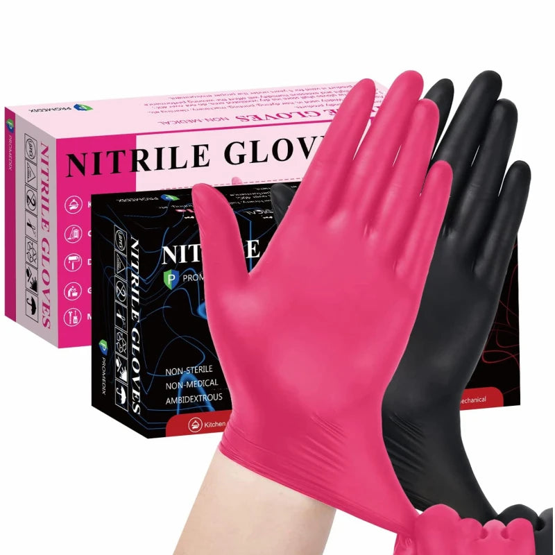 Guantes desechables de nitrilo sin látex para tintes capilares, guantes de limpieza para belleza, tintes capilares y salones de uñas, color rosa polvo, 20, 50 y 100 unidades. 
