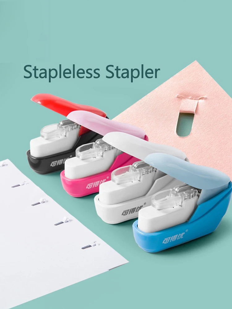 Mini grapadora portátil sin grapas para libros, papel y útiles escolares y de oficina