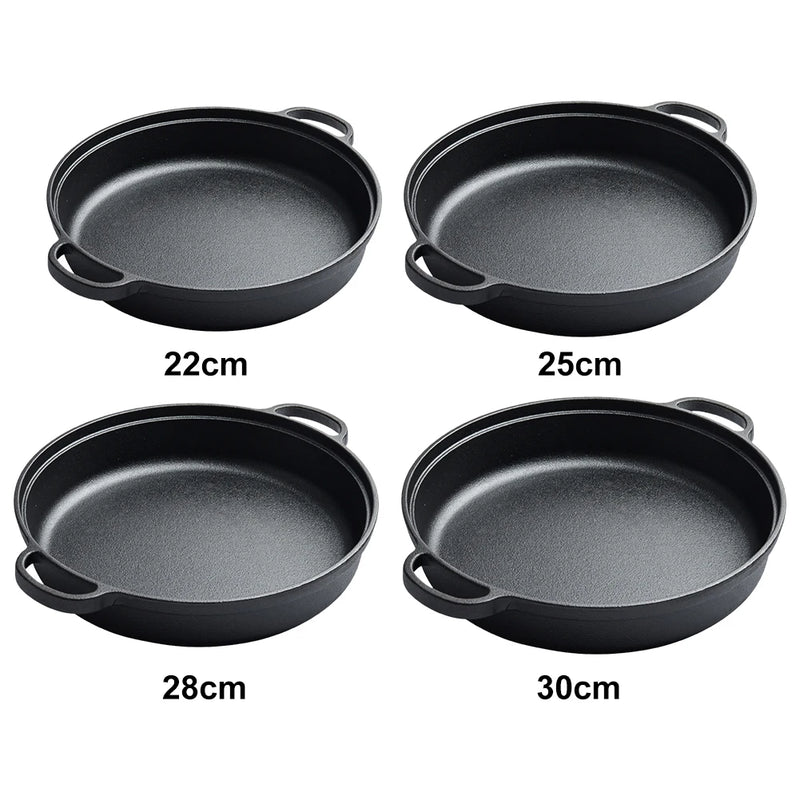 8.7/9.8/11/11.8inch Cast Iron Skillet with Double Handles Frying Pan Baking Tray for Bread Baking Outdoor Cooking Camping