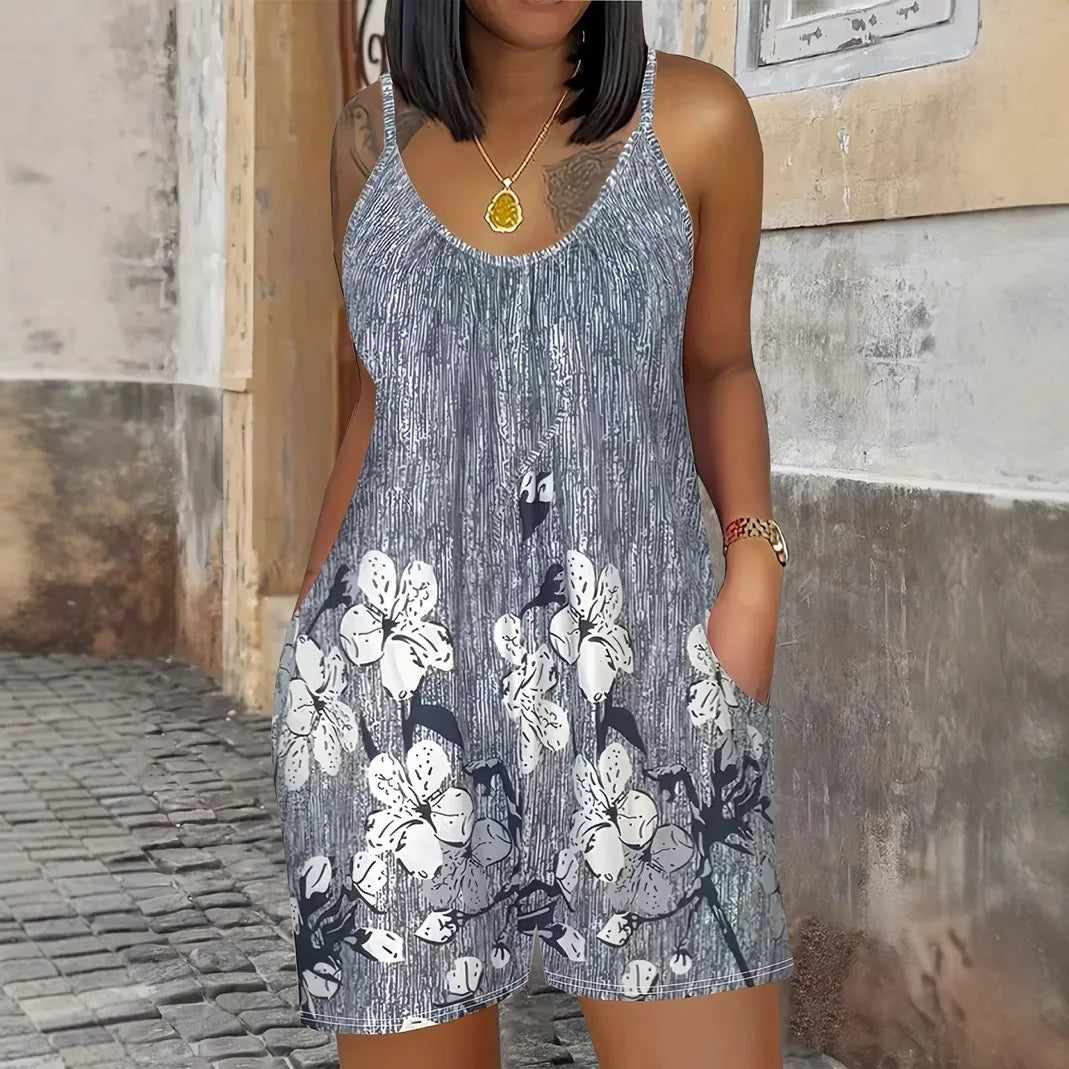 Summer Ethnic Women's Jumpsuit Fashion Tie Dye Striped Print Short Playsuits Elegant Strap Shorts Plus Size Romper Casual Beach