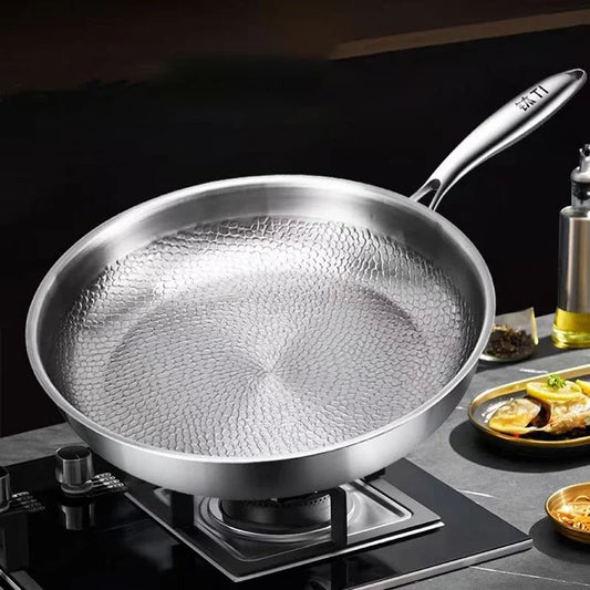 German Titanium Steel Frying Pan Uncoated Non Stick Pan Fish Scale Hammer Pattern Household Steak Frying Pan Kitchen Cookware
