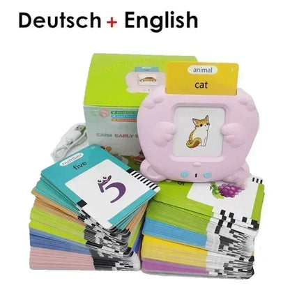 Máquina de aprendizagem para crianças falando cartões flash jardim de infância crianças linguagem livro de áudio eletrônico aprender inglês alemão espanhol francês