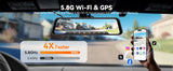 WOLFBOX G850 PRO 4K WiFi Mirror Dash Cam with ADAS and BSD 5.8GHz WiFi Voice Control Car DVR Rearview Mirror 12inch