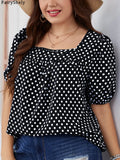 Fairyshely 2025 Summer Casual Print Plus Size Top Women Square Collar Loose Large T-shirt Lady Short Sleeve Elegant Curvy Tops