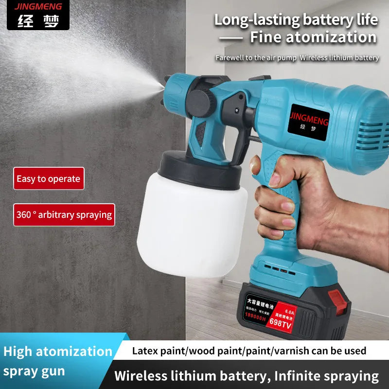 Pistola pulverizadora elétrica sem fio, 800ml, pulverizador de tinta, móveis automotivos, revestimento de aço, aerógrafo, compatível com bateria de 21v
