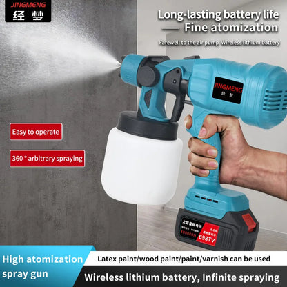 Pistola pulverizadora elétrica sem fio, 800ml, pulverizador de tinta, móveis automotivos, revestimento de aço, aerógrafo, compatível com bateria de 21v
