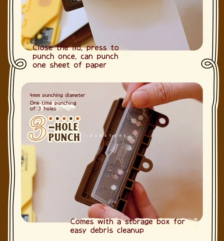 3-Hole 4mm Card Hole Punch Limited Edition Loose Leaf Notebook M5/A7 Portable Binder Punching Machine Office Supplies For 1paper