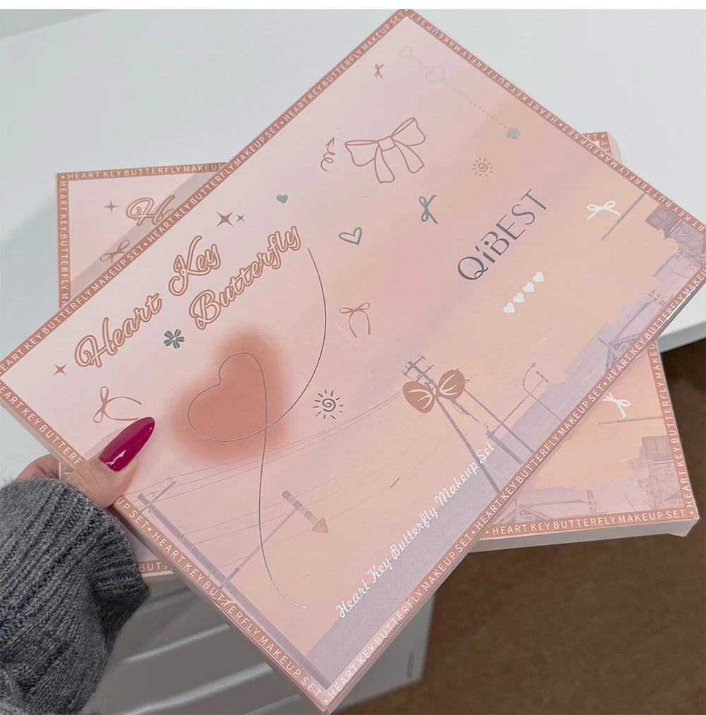 QIBEST Multipurpose Makeup Set 4pc Double Head Lip Glaze, Face Pressed Powder,Blusher,Eyeshadow, Eyebrow Pencil,Eyeliner,Lip Oil