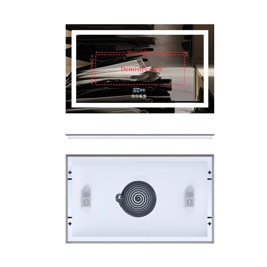 LUVODI Large Illuminated Bluetooth Bathroom Mirror Rectangle Anti-fog LED Bathroom Vanity Mirror with Bluetooth Speaker 3 Color