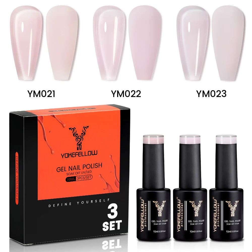 NEW YOKEFELLOW 10ml Crystal Jelly Nude Red Pink Gel Nail Polish Transparent Semi-permanent UV Gel Nail Art Soak Off Gel Varnish