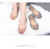 Women's Flat Bottom Plastic Jelly Sandals Hollow out Slip-On Beach Shoes Comfortable Lightweight Summer Footwear