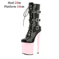 Nightclub Platform Women's Shoes 8 Inch Pole Dancing Pumps 20CM Thin High Heels Mid Tube Boots Design Buckle Sexy Stripper Show