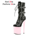 Nightclub Platform Women's Shoes 8 Inch Pole Dancing Pumps 20CM Thin High Heels Mid Tube Boots Design Buckle Sexy Stripper Show