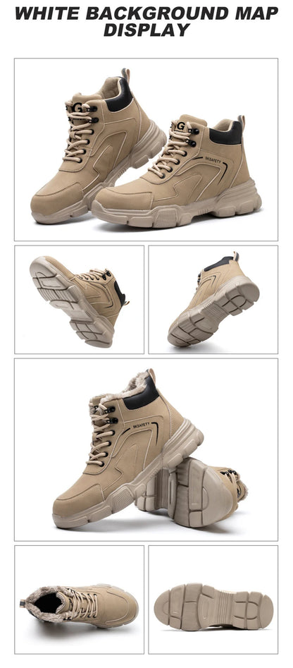 Steel Toe Boots for Men Lightweight Slip Resistant Construction Work Boots Indestructible Men's Safety Shoes Outdoor Boots